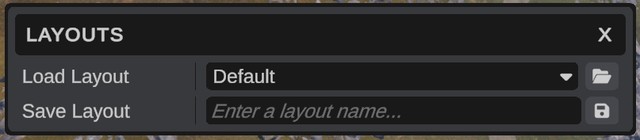 The Layouts dialog with the Load Layout list and the Save Layout box