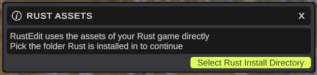 The Rust Assets dialog on first start